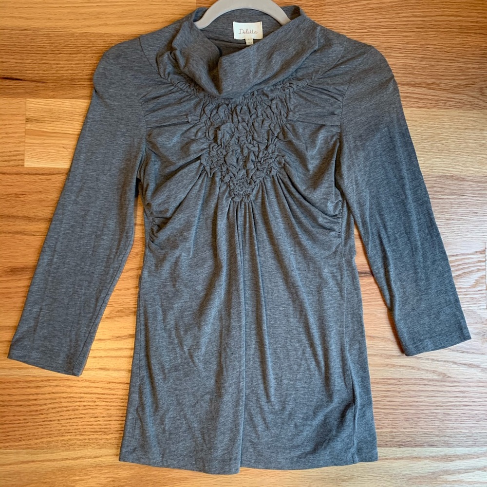 Anthropologie Deletta Ruched 3/4 Cowl Neck Shirt